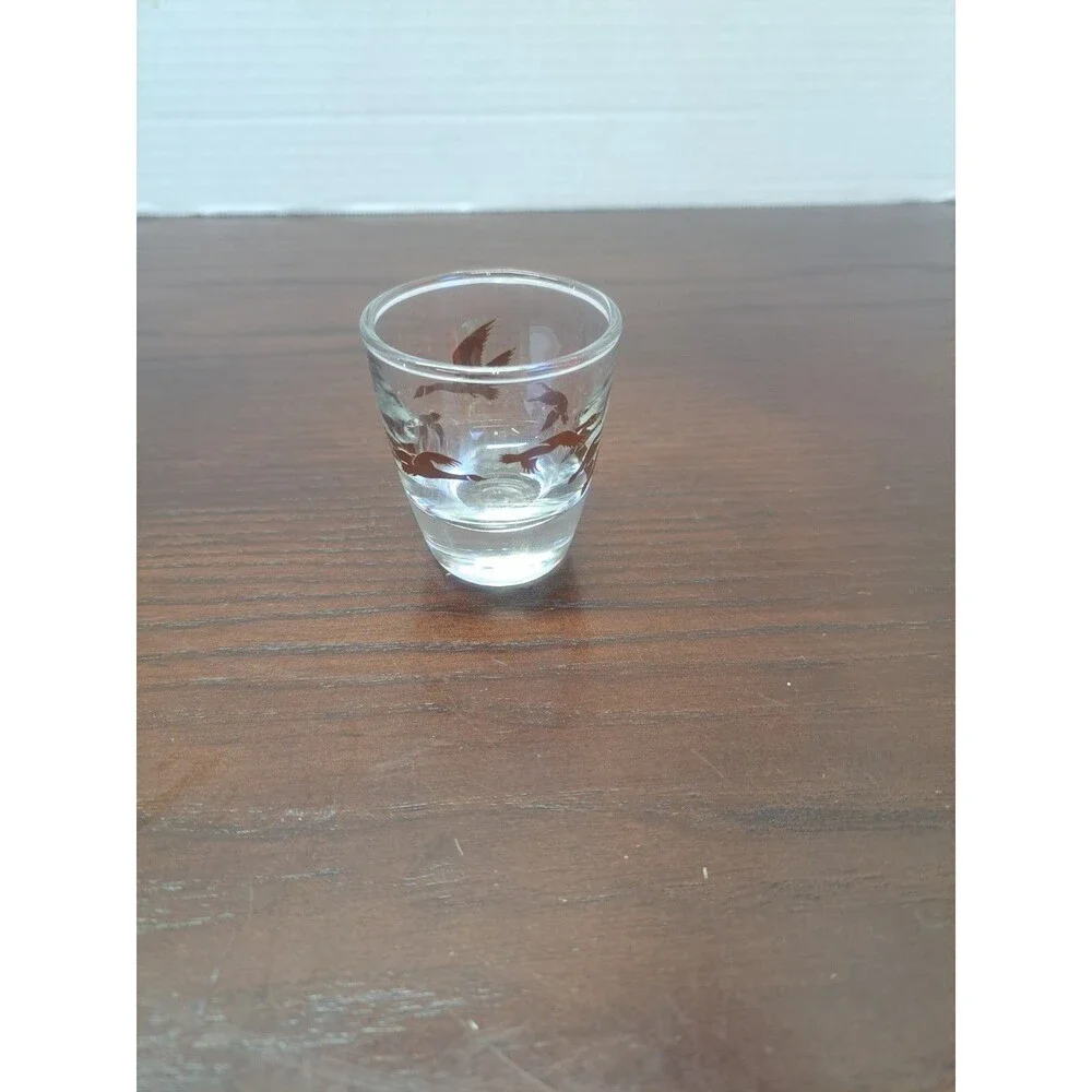 Vintage Shot Glass With Brown Flying Ducks